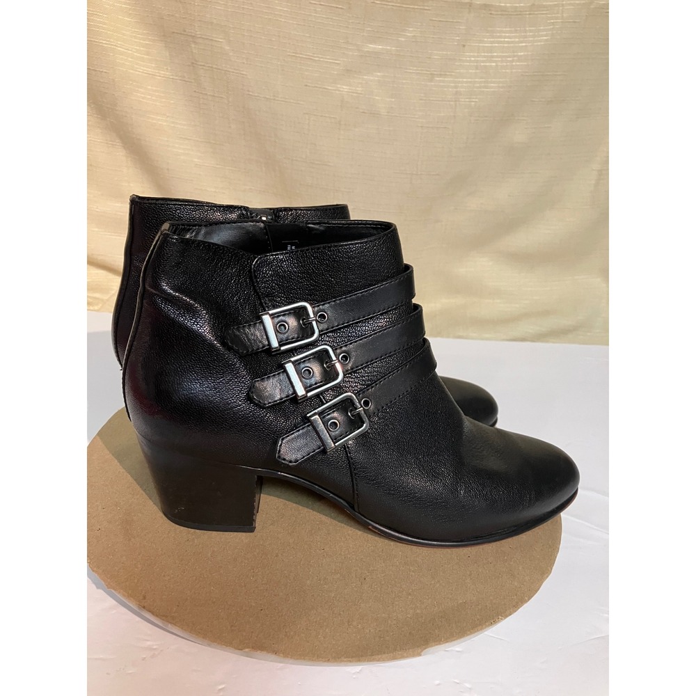 Clarks Ankle Boots Women 9.5 Black Excellent Triple Buckle Block Heel Booties
